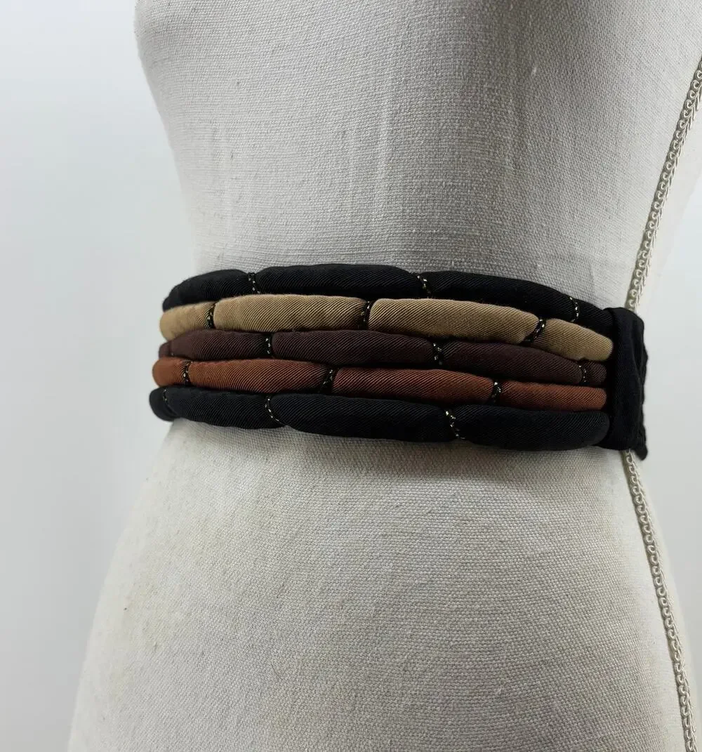 Vtg Cummerbund Belt Women's Puffy Fabric Belt Brown Tan OS